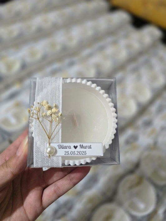 Cipso ve İnci Süslemeli Mum Nikah Hediyeliği
