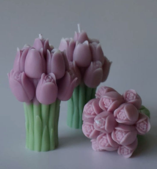 El Yapımı Sanatsal Lale Buketi Heykelsi Mum
