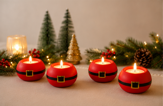 Noel Baba Temalı Kırmızı Beton Tealight Mum