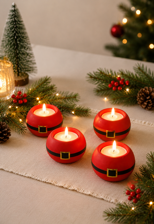 Noel Baba Temalı Kırmızı Beton Tealight Mum